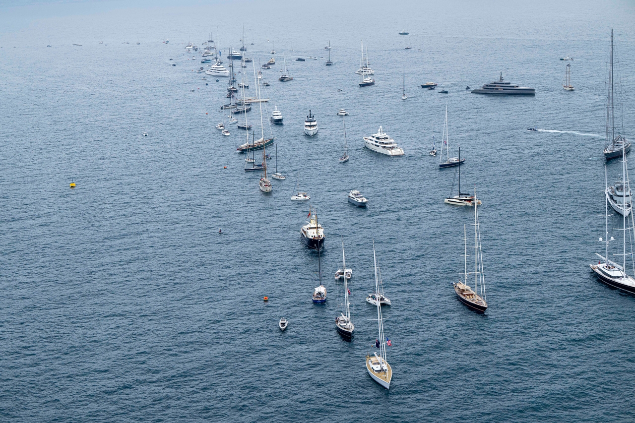 Private boat in the Bay of Naples watching sailing races from the water